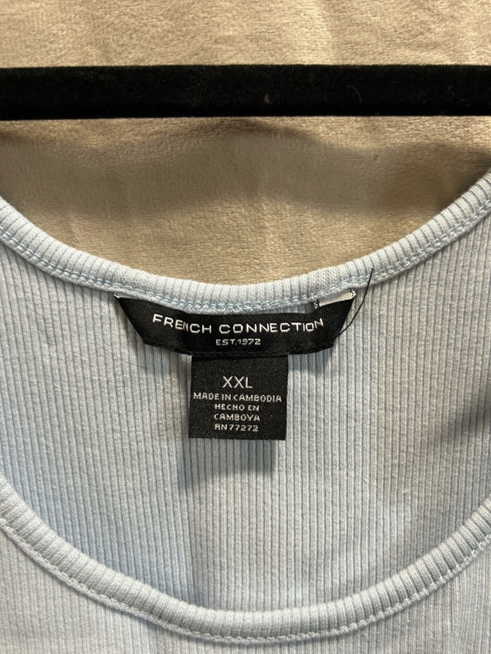 French Connection Light Blue Bow-Shoulder Ribbed Tank - Picture 3 of 4